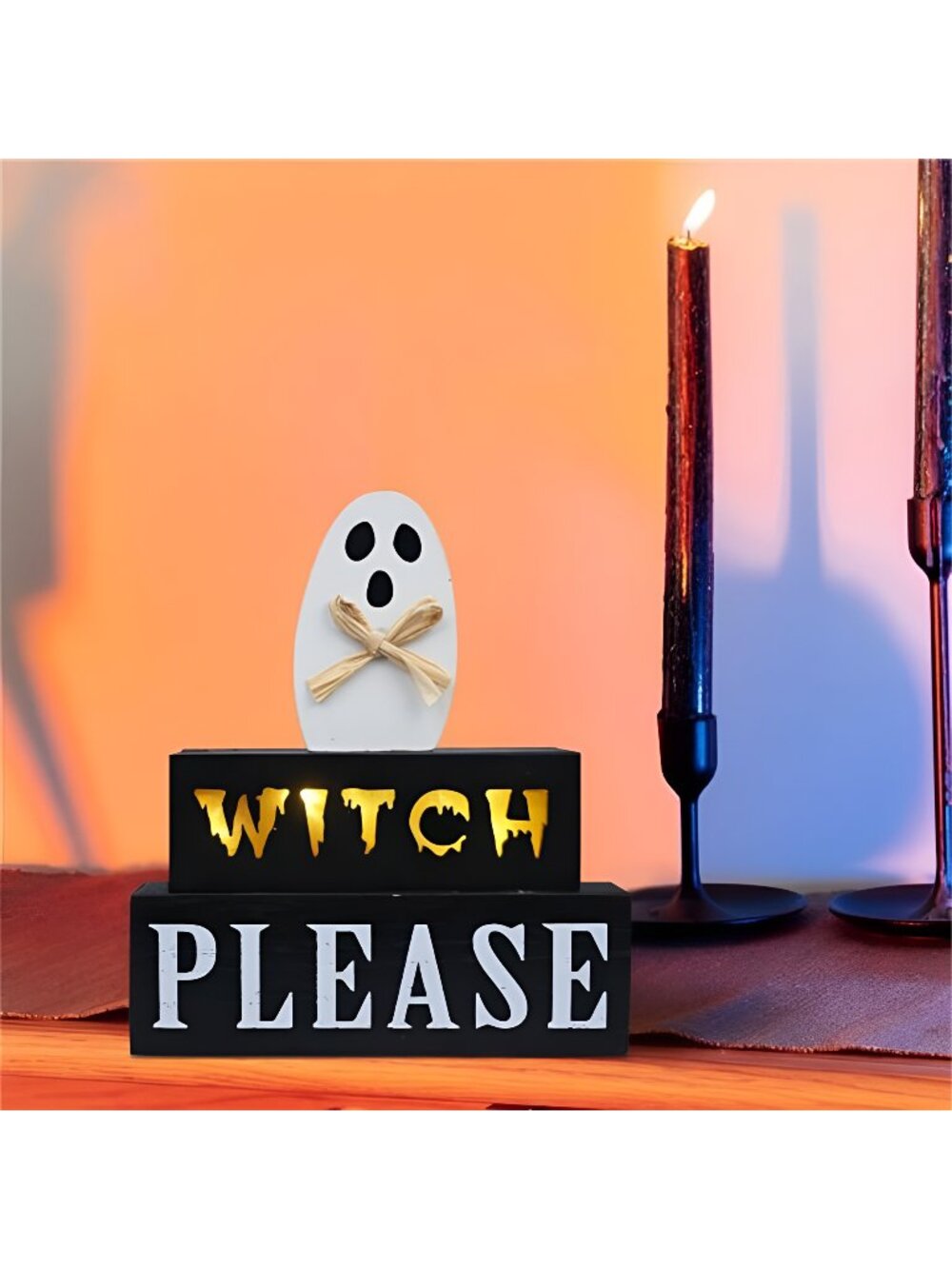 Halloween Decorations Indoor, 3-Layered Ghost Block Halloween Decor, LED Lights